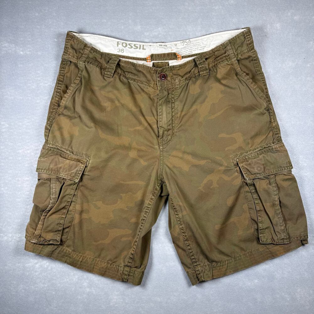 Vtg Y2K camo cargo shorts - mens paratrooper 100% cotton green brown size 36